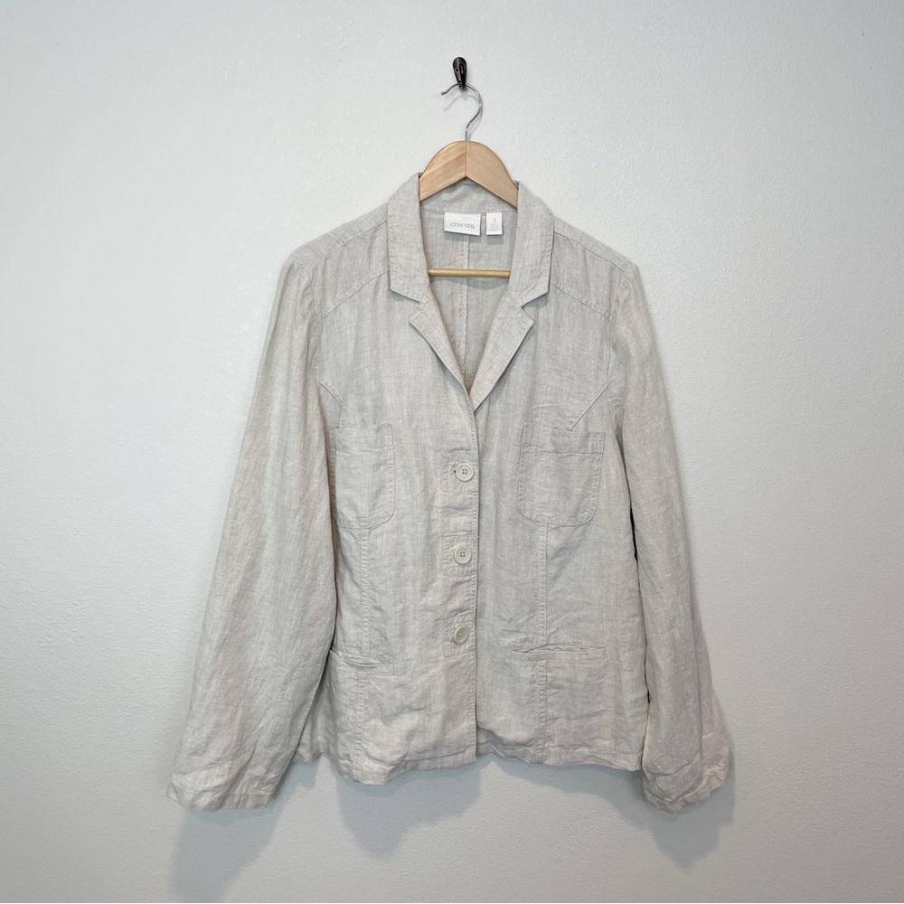 Chico’s 100% Linen Lightweight 3 Button Blazer Size XL Lagenlook Boho